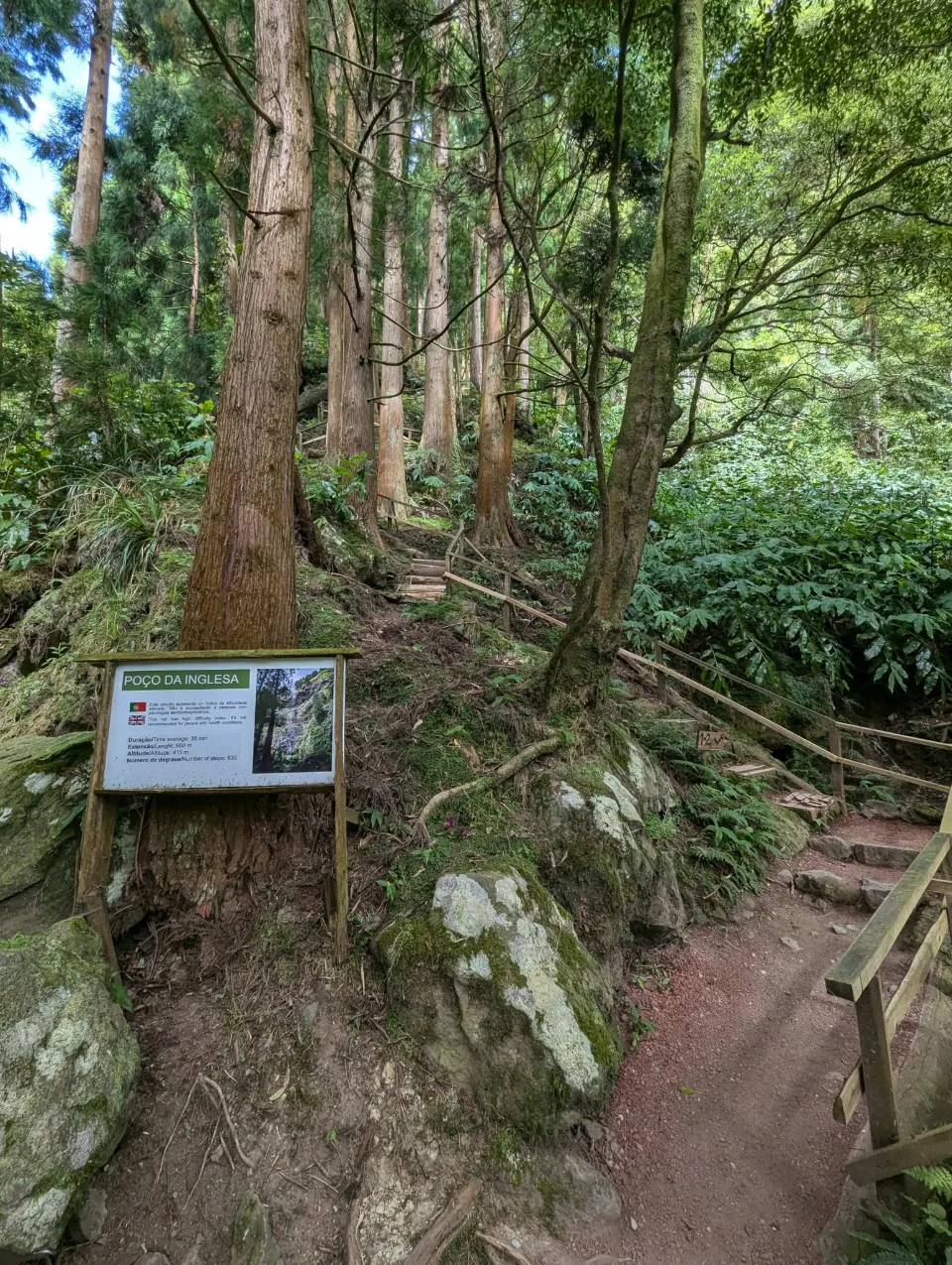 Wegweiser am Poço da Inglesa im Wald